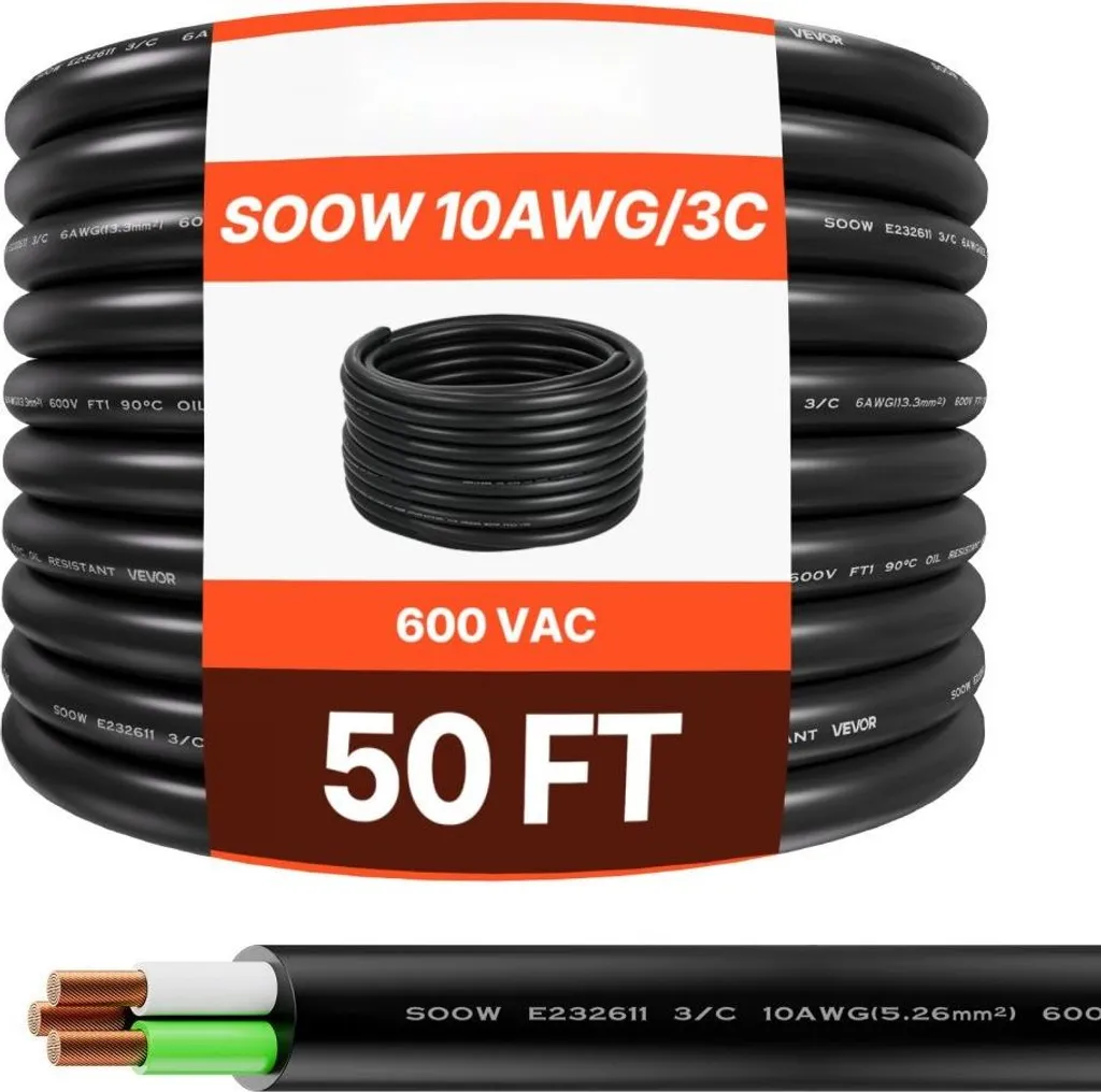 Câble électrique 10AWG de 15,24m en cuivre pur 600V pour alimentation