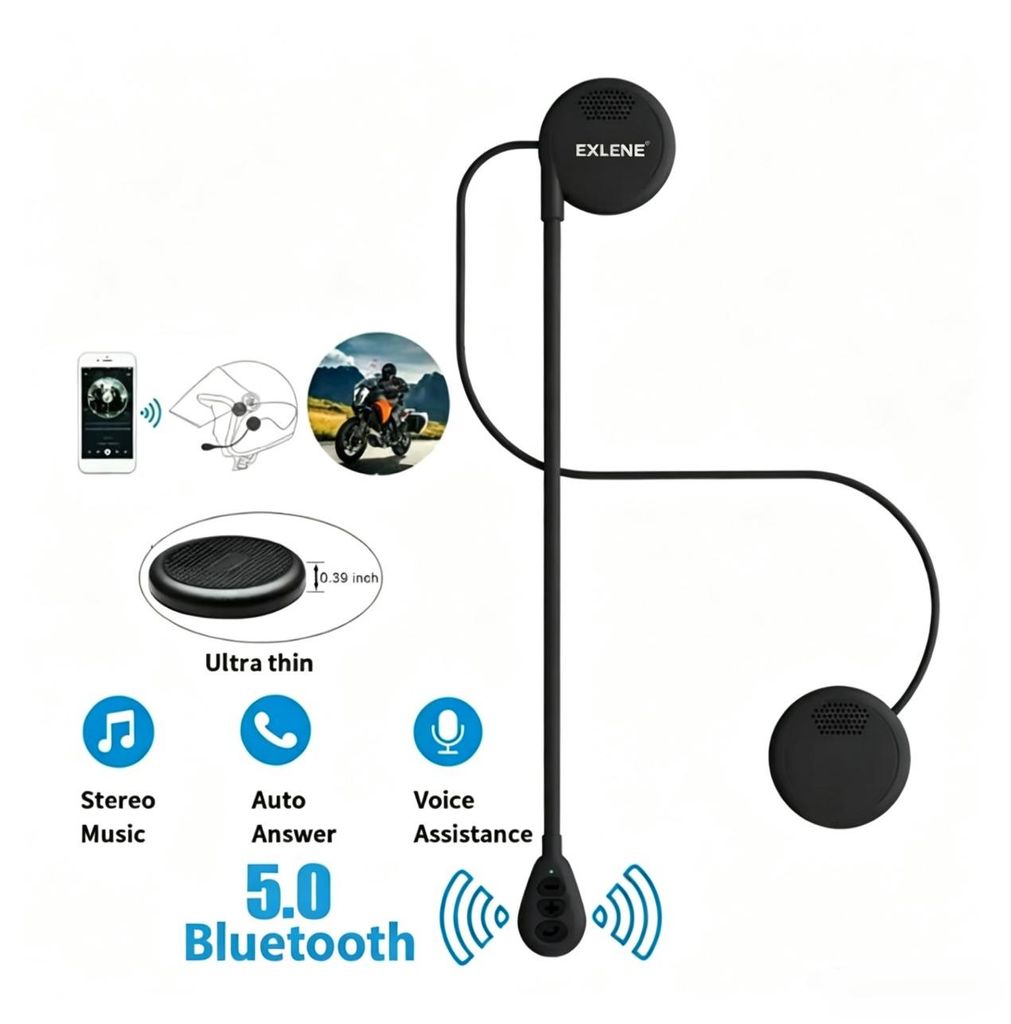 Ultraflacher Bluetooth-Headset-Motorradhelm-Ohrhörer mit automatischer Anrufannahme, kabellosem Stereo-Musikplayer und Freisprechfunktion