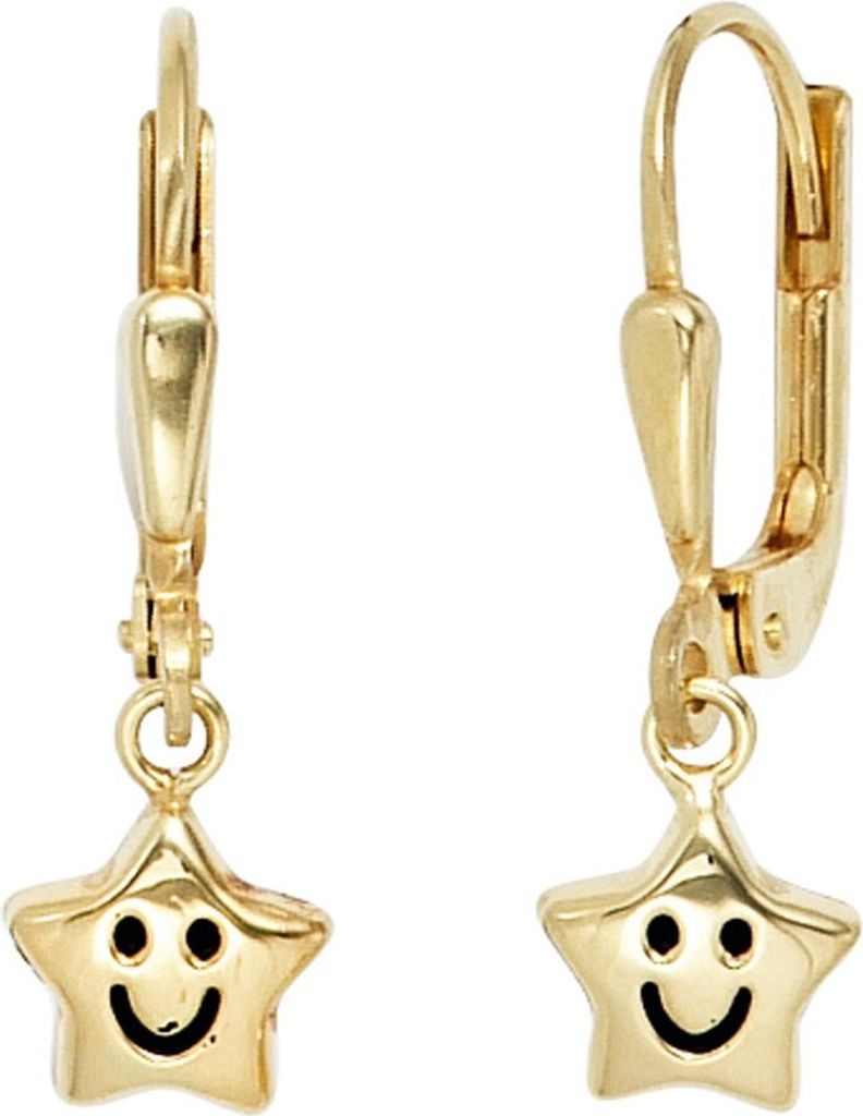 Ohrringe Ohrhänger Sterne mit Gesicht 333 Gold Gelbgold Ohrschmuck Kinder