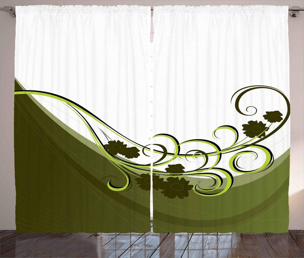 ABAKUHAUS olivgrün Rustikaler Vorhang, Hochzeit inspiriert, Wohnzimmer Universalband Gardinen mit Schlaufen und Haken, 280 x 225 cm, Hellgrün Wei...