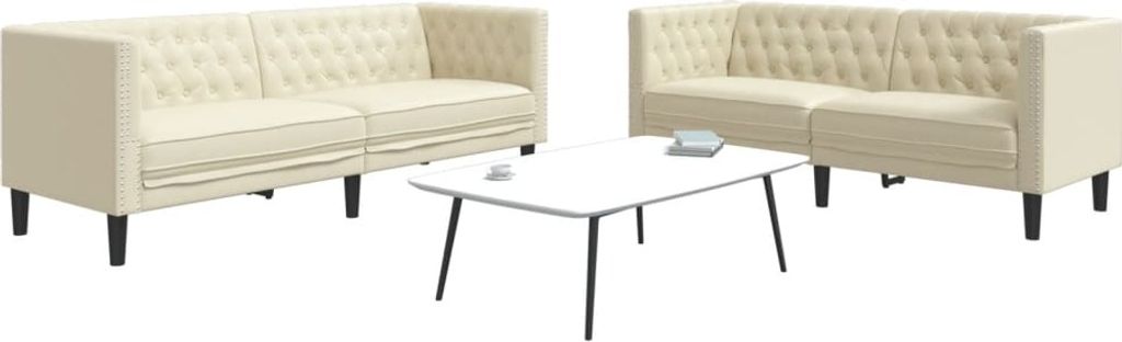"2026 MODERNE"2-tlg. Chesterfield-Sofa-Set/Sofagarnitur - elegantes Design - Couchgarnitur/Wohnzimmer - Creme Kunstleder - 174x74,5x70,5cm - Klassi...