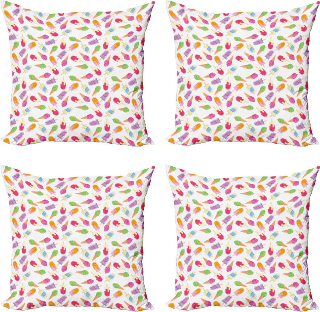 ABAKUHAUS Eis Kissenbezug Set (4 Stück), Cartoon Leuchtende Farbe, Moderner Doppelseitiger Digitaldruck, 40 cm x 40 cm, Mehrfarbig