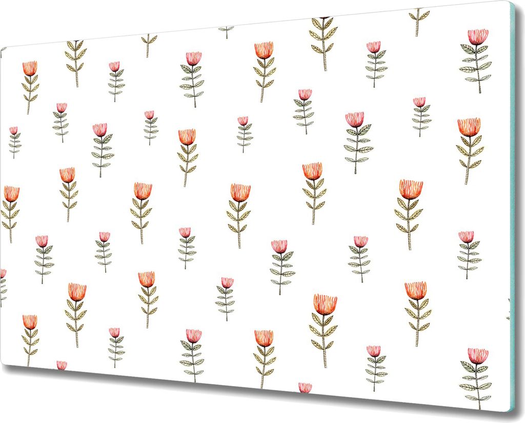 Herd-Abdeckplatte Glas Schneidebrett Ceranfeld-Abdeckung - 80x52 cm - Kleine Blumen rot