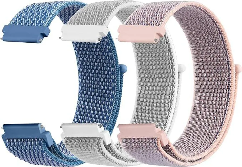Set 3 Cinturini 20mm Mugust Silicone e Velcro per Smartwatch - Grigio Rosa Blu