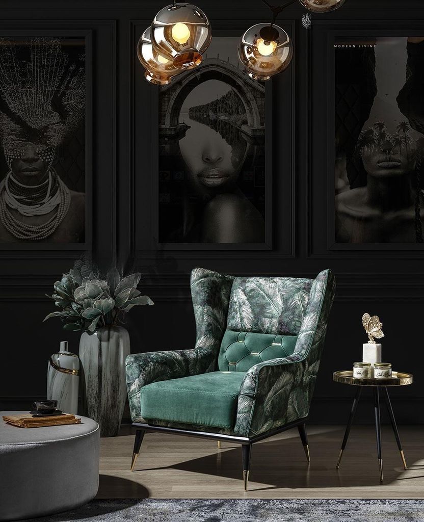 Grüner Sessel Einsitzer Wohnzimmer Luxus Textilsitzer Polstermöbel Neu