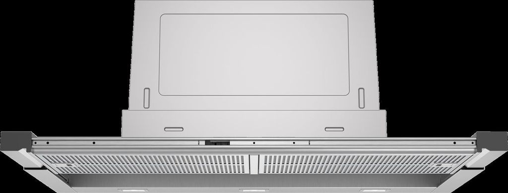 A product shot of a range hood against a black background.