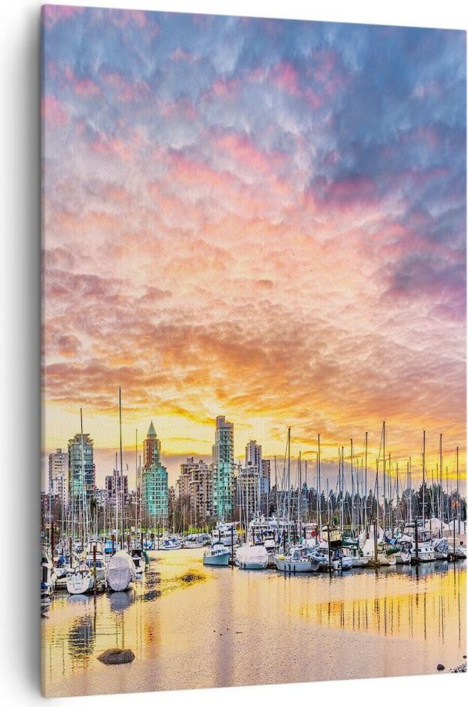 Bild auf Leinwand - Leinwandbild - Einteilig - Boote städtisch Stadt Landschaft - 70x100cm - Wand Bild - Wandbilder - Leinwanddruck - Wanddekorati...