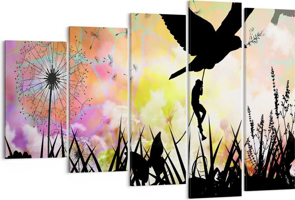 Bild auf Leinwand - Leinwandbild - künstlerisch Charakter Wolke Blume - 150x100cm - Wand Bild - Wanddeko - Leinwanddruck - Bilder - Kunstdruck - L...