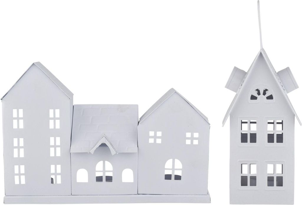 Marrakesch 2er Set Teelichthalter Häuserzeile weiß 40cm Breit | Handgefertigte Metall Lichthäuser im Scandi Chic Design | Weihnachtsdeko & Wohna...