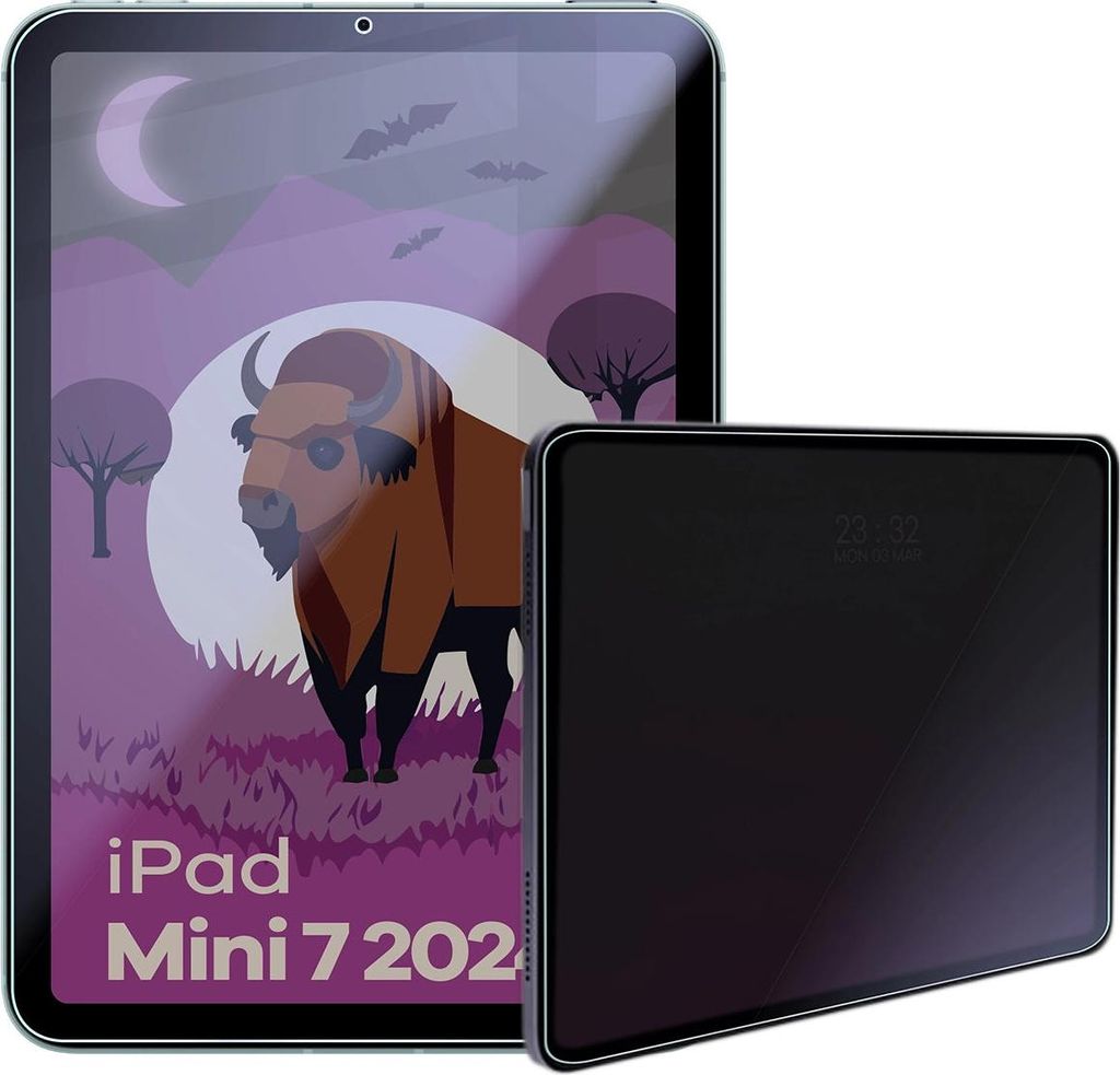 Hybridglas mit Privatschutzfilter für iPad Mini 7 2024, Bizon Glass Tab Mule Shadow, Matt