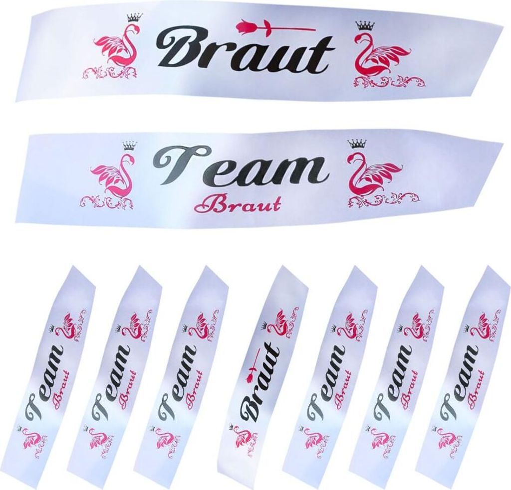 Oblique Unique Schärpe Braut + Team Braut Set JGA Hen Party Bride to be Schwan weiß