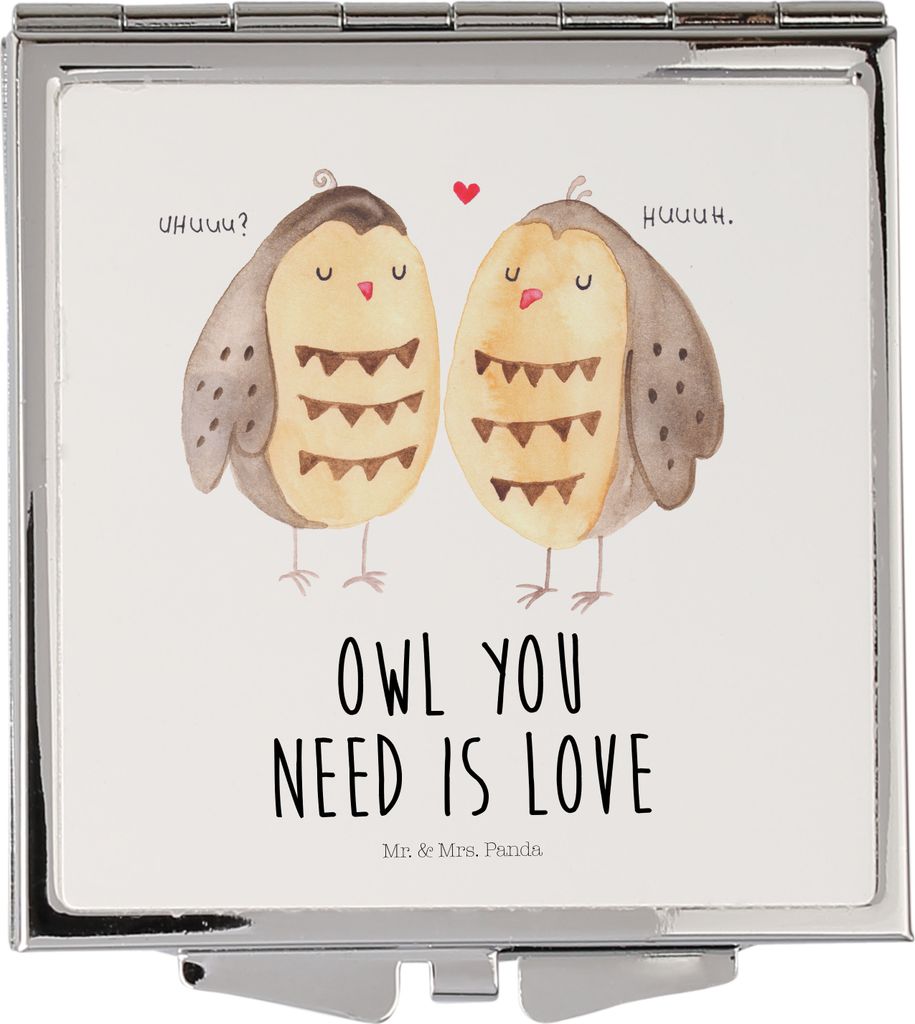 Mr. & Mrs. Panda Frauen Spiegel Eulen Liebe - Weiß - Geschenk, Eule, Klappspiegel, Liebesspruch, Owl, Reisespiegel, Handspiegel, Schminkspiegel, K...