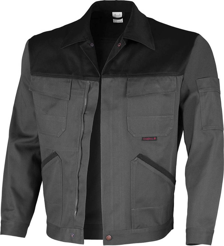 Qualitex Arbeitsjacke - stylische Werkstattjacke - faserverstätkt - xtra strapazierfähig - in Farbe: mittelgrau/schwarz - Herren: 42 - Damen: 36