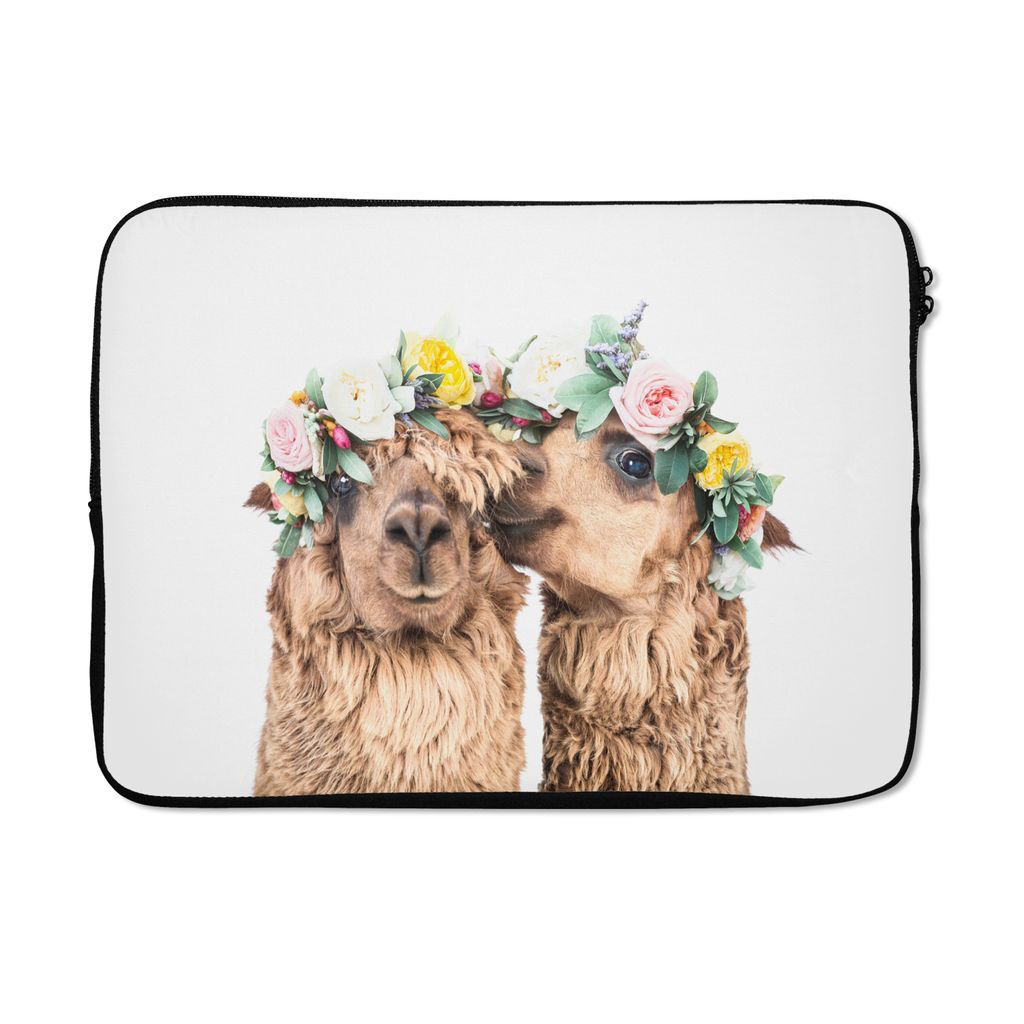 MuchoWow Laptop Hülle 13 Zoll Alpaka - Blumen - Tiere - Natur Laptoptasche - Laptophülle - Sleeve - Rundumschutz