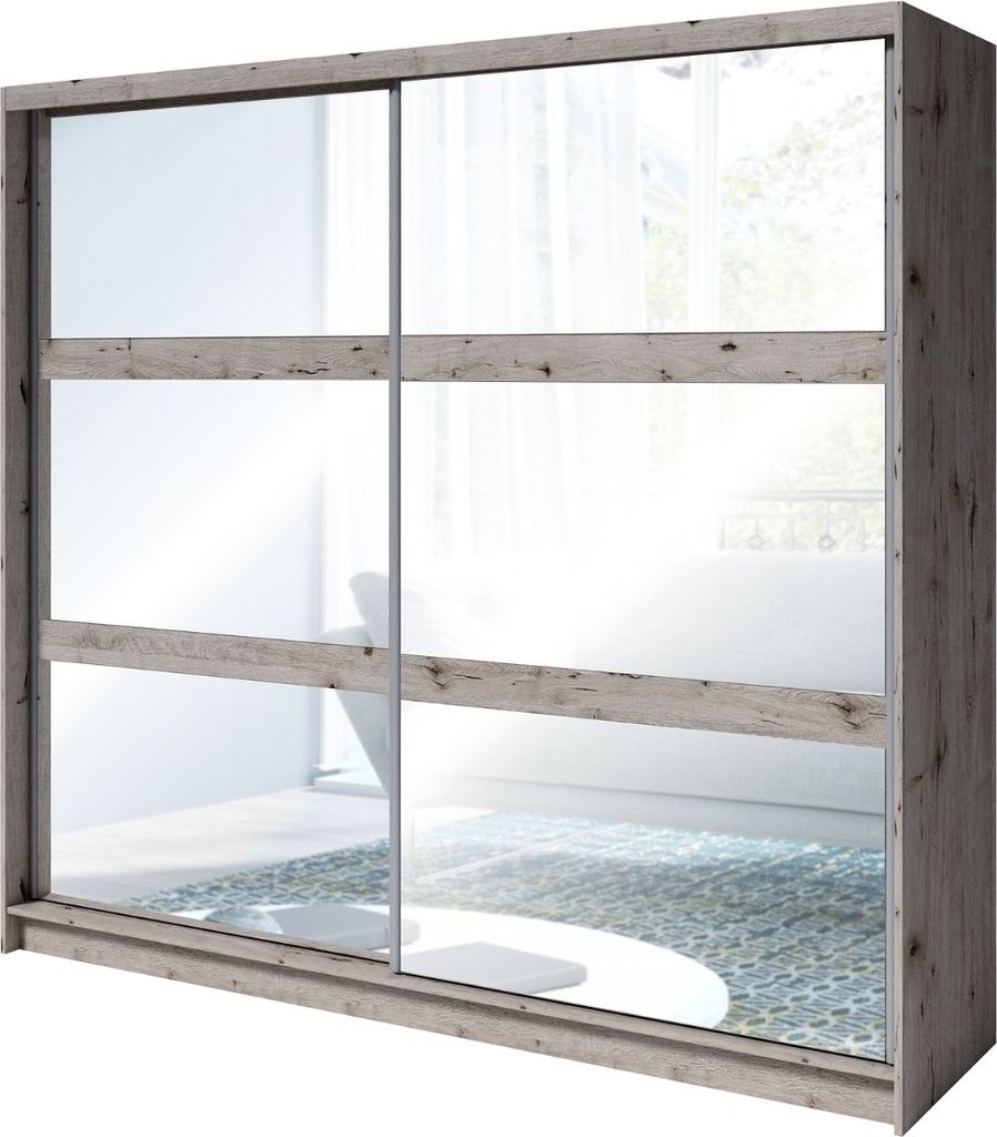 230 cm breiter Kleiderschrank mit 2 Türen | 10 Fächer | Farbe: Eiche