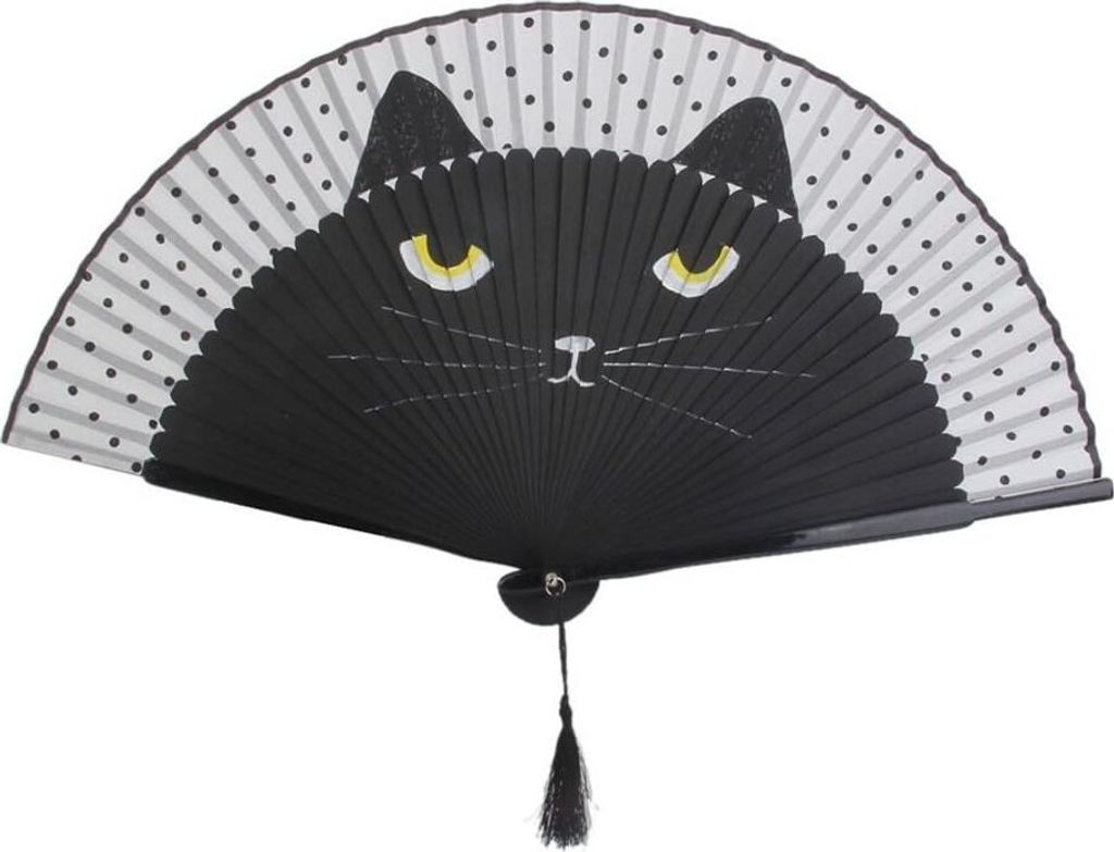 Faltbarer Handfächer aus Bambusseide mit Katzenmuster