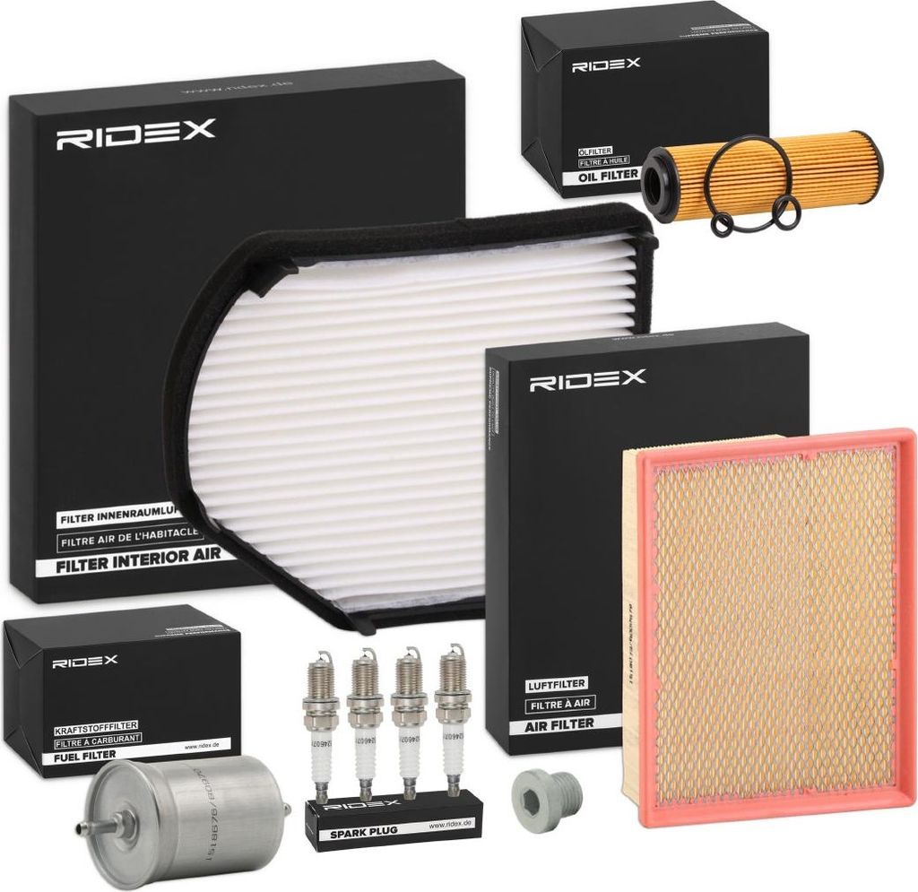 RIDEX Inspektionspaket Filterset passend für MERCEDES-BENZ C-Klasse Limousine (W202) CLK (C208) CLK Cabriolet (A208) C-Klasse T-modell (S202)