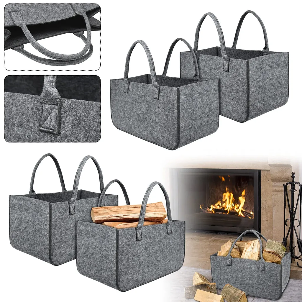 YUENFONG Set 4 Borse Feltro Porta Legna 50x25x25cm Grigio Chiaro