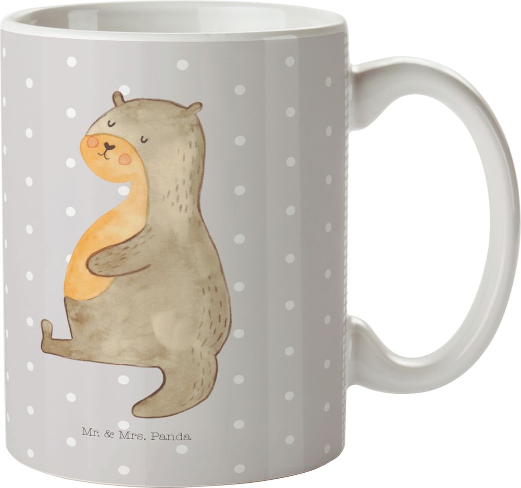 Mr. & Mrs. Panda Plastikbecher Otter Bauch - Grau Pastell - Geschenk, Zufrieden, Seeotter See, Mehrwegbecher, Henkelbecher, Essen. Foodlover, Kinde...