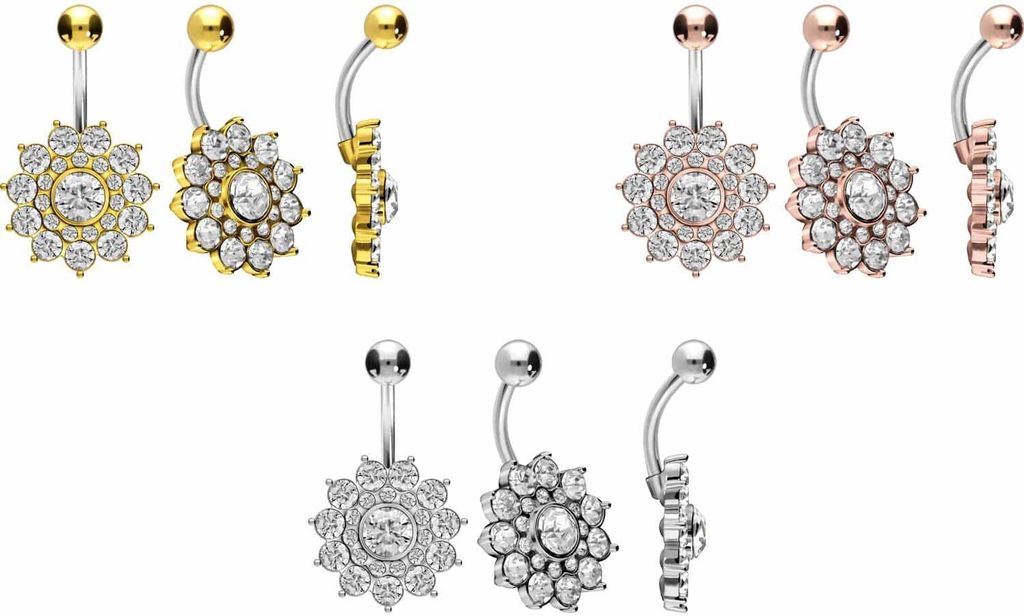 Bauchnabelpiercing Titan Bananabell mit 925er Silber-Design KRISTALLBLUME