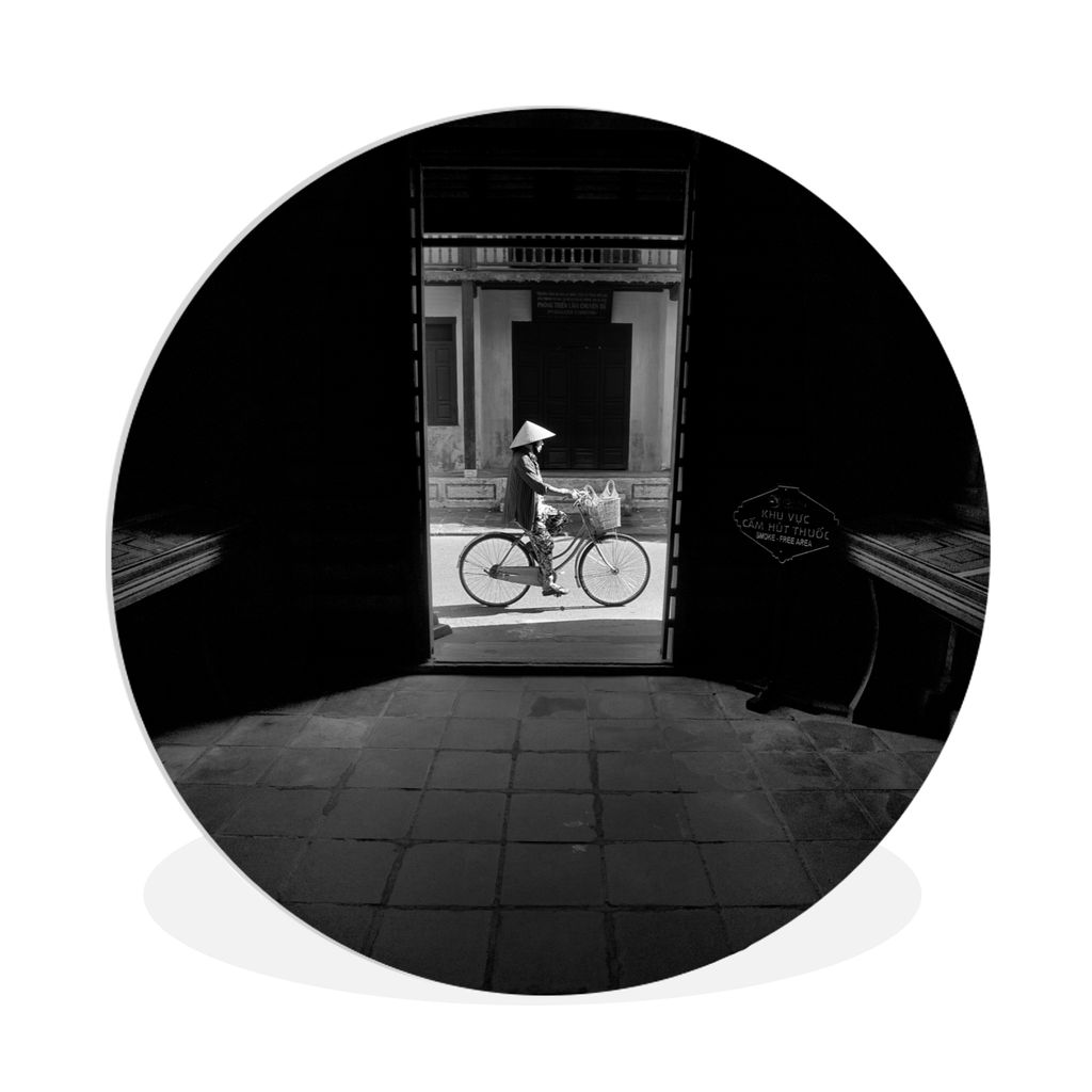 MuchoWow Rundes Wandbild - Runde Bilder Tür - Fahrrad - Straße - Architektur Ø 30 cm Kreis Wanddekoration Kunststoff - Wandkreis - Wandschmuck...