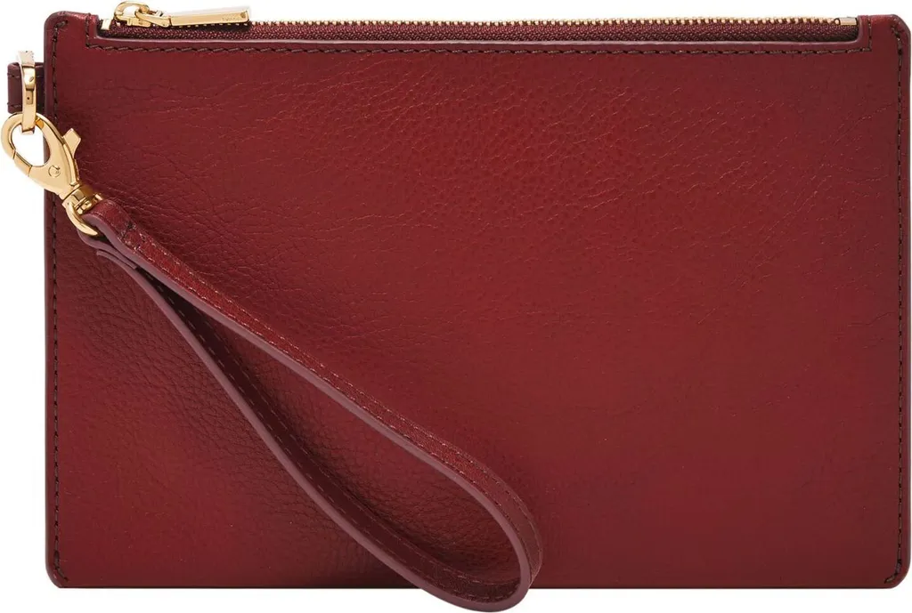 Petit sac à poignet Fossil bordeaux : Wristlet Scarlet en cuir souple
