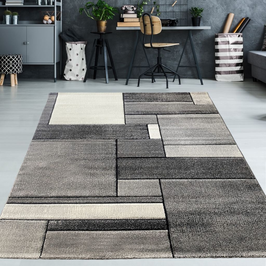Eleganter Wohnzimmer Teppich mit Design in grau Größe - 120 x 170 cm