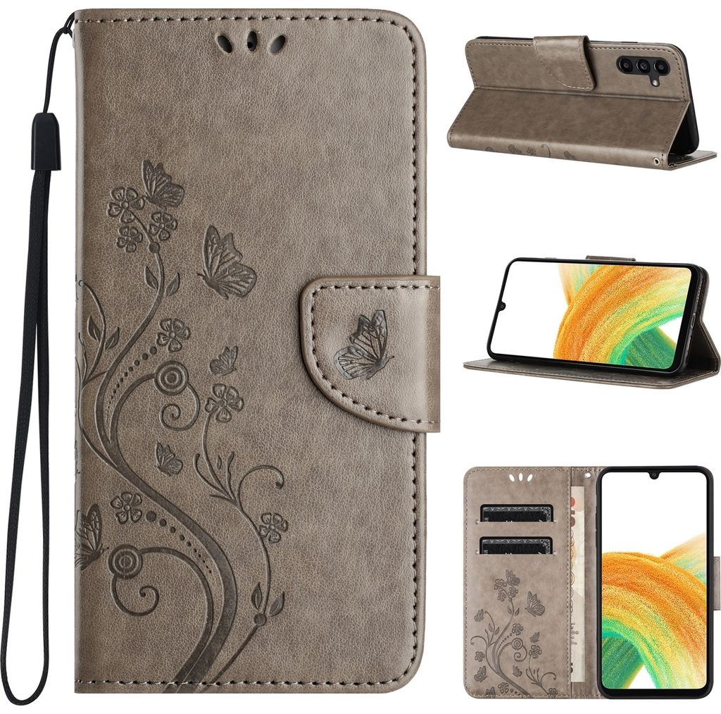 Mobigear Flowers Samsung Galaxy A35 Hülle Klapphülle Geldbörse - Grau