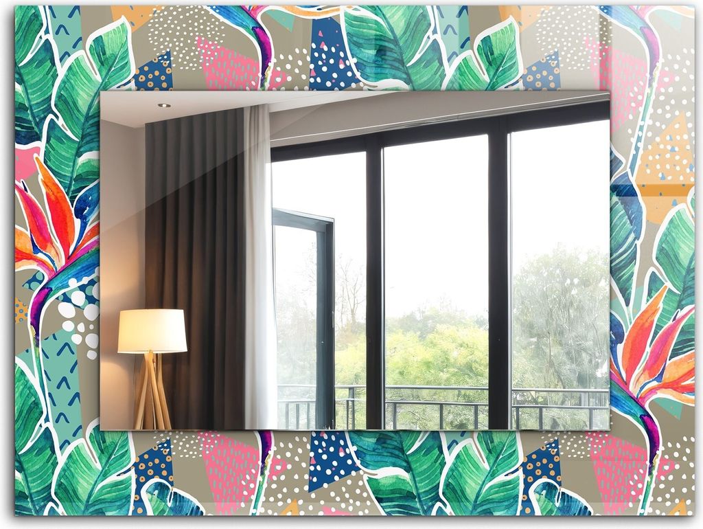 Bedruckter Spiegel - Wandspiegel - Dekorativer - Modern - 80x60 cm - Blumen Und Blätter