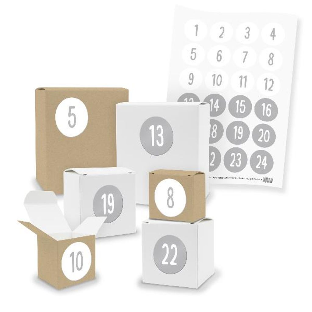 Adventskalender zum Füllen 24x Quader Würfel gemischt + Sticker (V03 Z31)