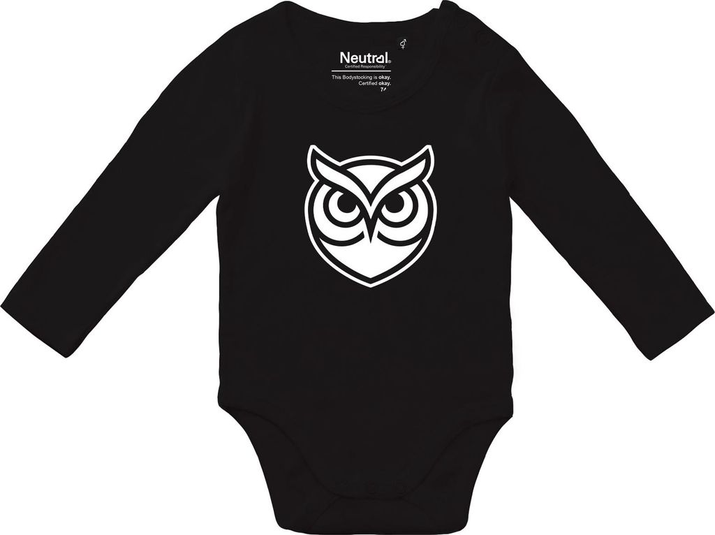 Huuraa Baby Body Eule Silhouette 80 Black Baumwolle Fairtrade Langarmbody Geschenkidee