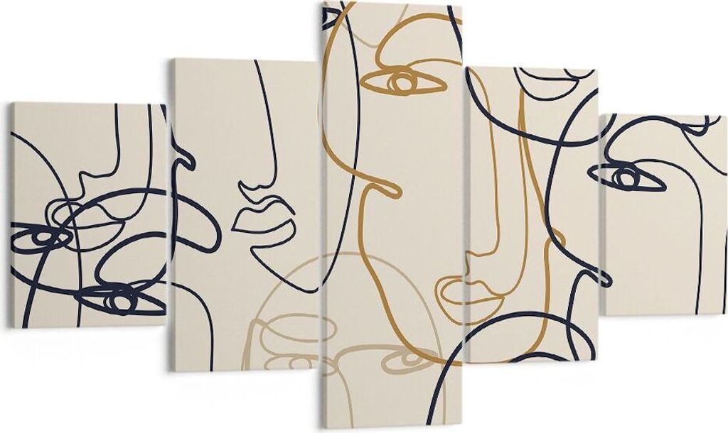 Bild auf Leinwand - Leinwandbild - 5 Teile - Frau Gesicht Linie - 125x70cm - Wand Bild - Wanddeko - Wandbilder - Leinwanddruck - Bilder - Wanddekor...