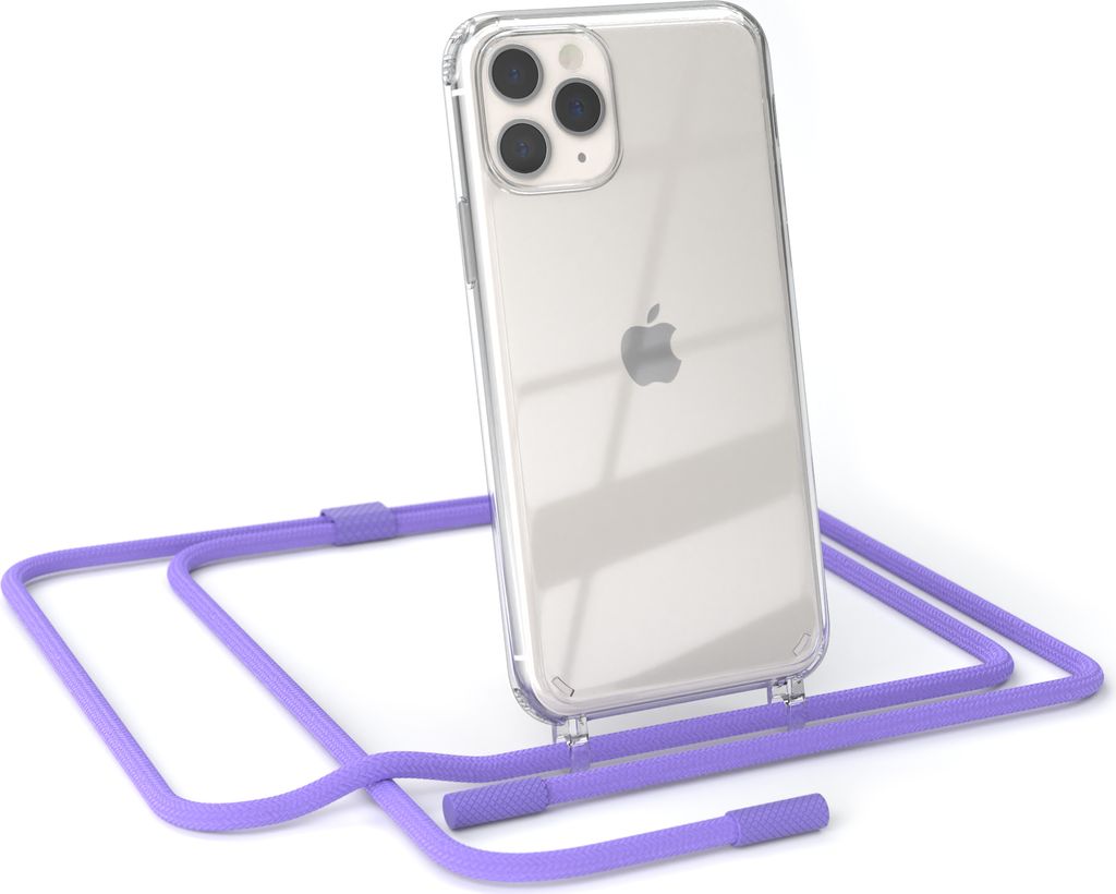 EAZY CASE Handykette für Apple iPhone 11 Pro, Clear Case aus Silikon, mit Umhängeband, abnehmbare Endstücke, Handyband in Violett