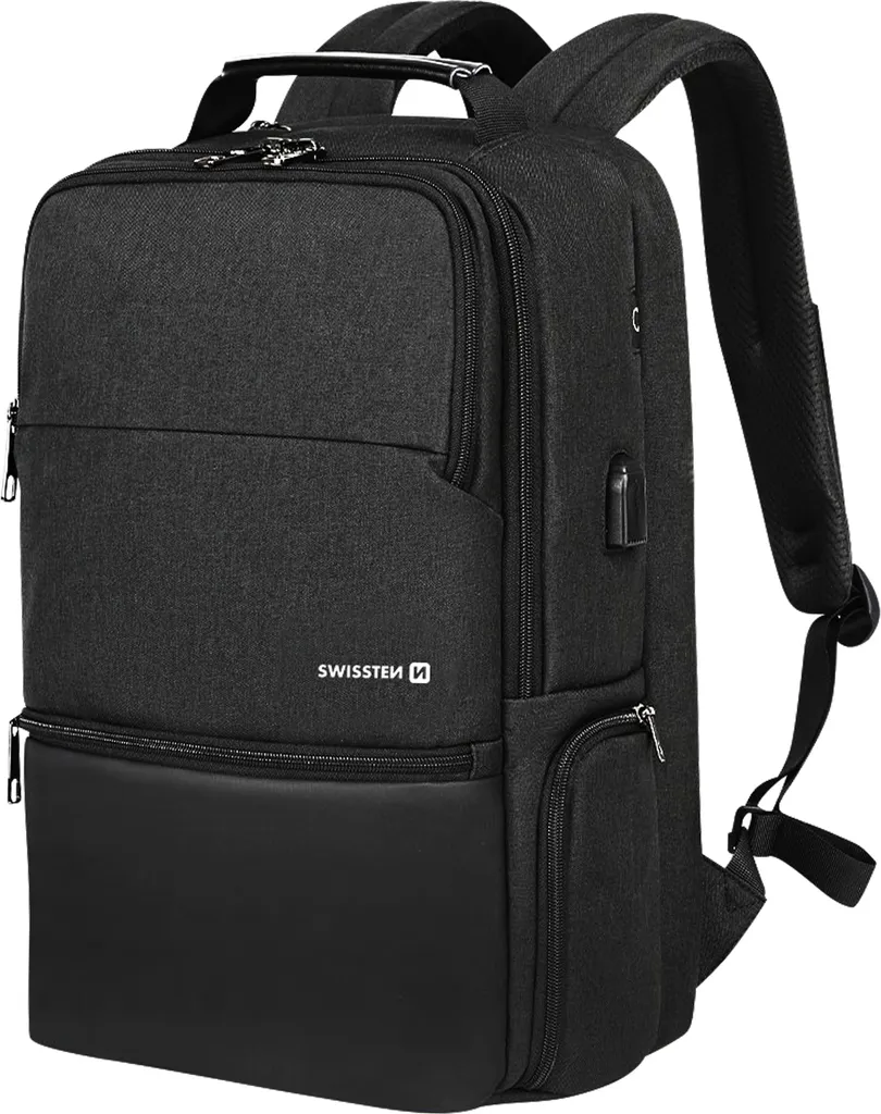 Custodia Swissten Laptop 15.6 a Più Scomparti - Zaino Nero USB