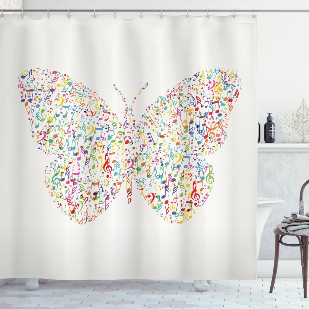 ABAKUHAUS Tenda Doccia Note Musicali Farfalla 175x200cm - Arredo Bagno