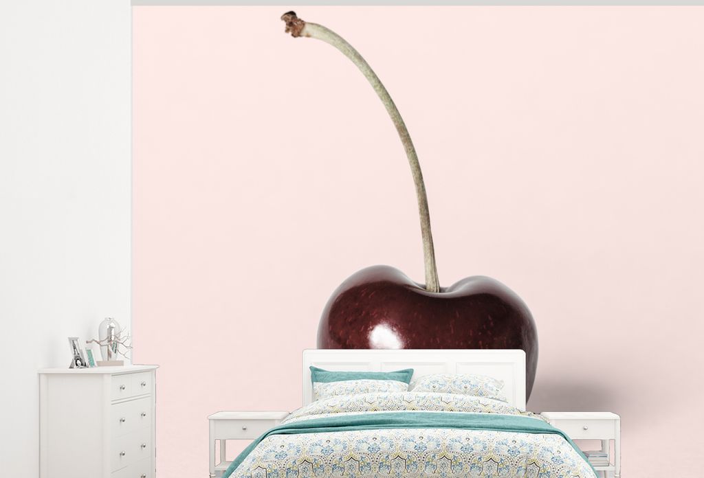 MuchoWow Fototapete für Wohnzimmer oder Schlafzimmer Wandtapete Vinyl Motivtapete Kirsche - Obst - Rot - Stilleben - 375x300 cm - Tapezierpapier