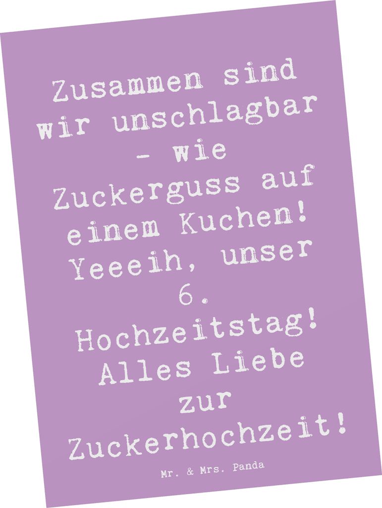 Mr. & Mrs. Panda Postkarte Spruch 6. Hochzeitstag Zuckerhochzeit - Lavendeltraum - Geschenk, Ehe, Zitat, Ansichtskarte, Heiraten, Geschenke, feiern...