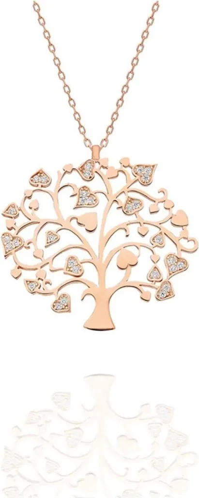 Collier Symbole Arbre de Vie Argent 925 Or Rose, Idée Cadeau Femme Chic