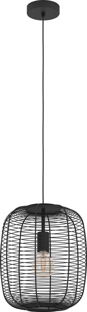 EGLO Hängelampe Rinroe, 1-flammige Pendelleuchte über Esstisch, Esszimmerlampe aus Metall in Schwarz, Hängeleuchte mit E27 Fassung, Ø 32,5 cm
