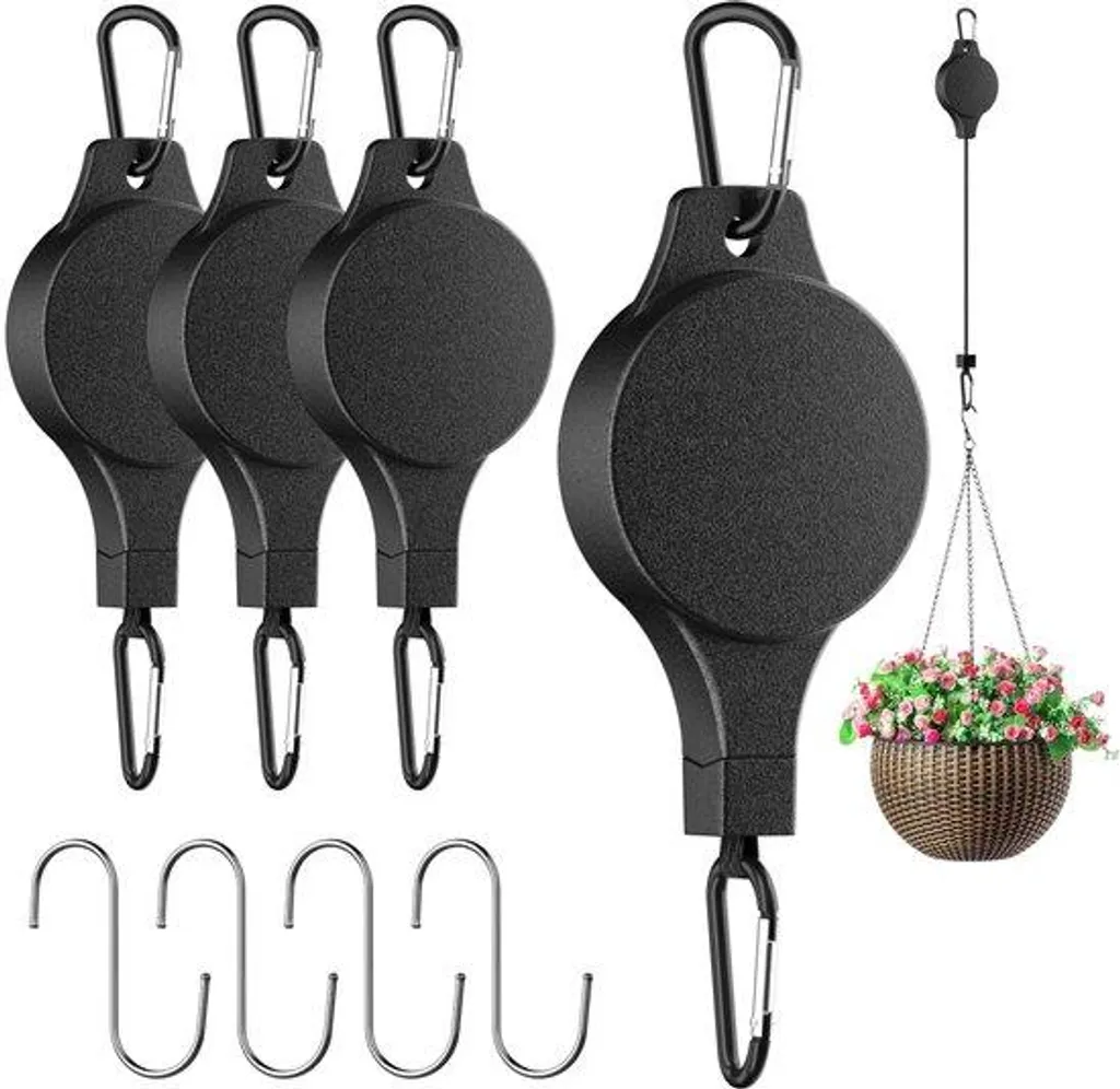 Suspension plante rétractable pour extérieur, poulie jardin réglable x4