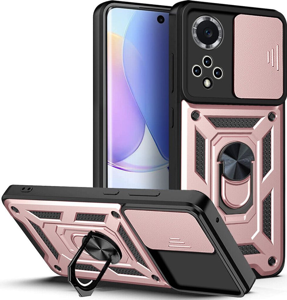 Huawei Nova 9 Hülle mit Ring Ständer Halter Dia Kameraschutz TPU Bumper Silikon Schutzhülle für Huawei Nova 9 Rosa