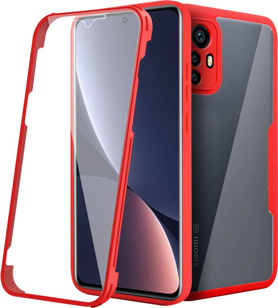 Xiaomi 12 Pro Schutzhülle, Eingebautem Displayschutz 360 Grad Komplettschutz Handyhülle für Xiaomi 12 Pro Rot