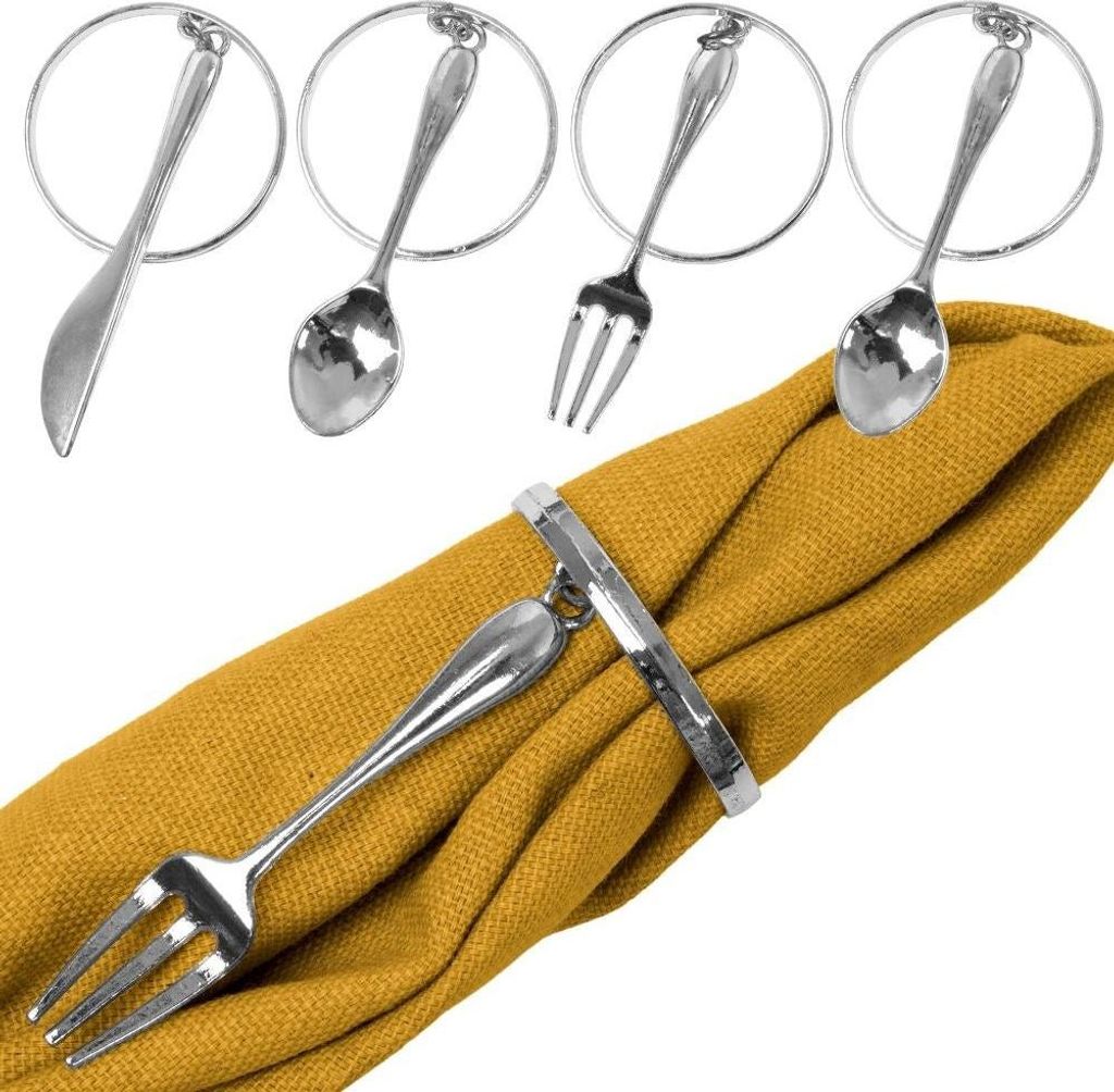 Serviettenringe 4er-Pack, Silber, Metall, 4 cm, edles Besteck