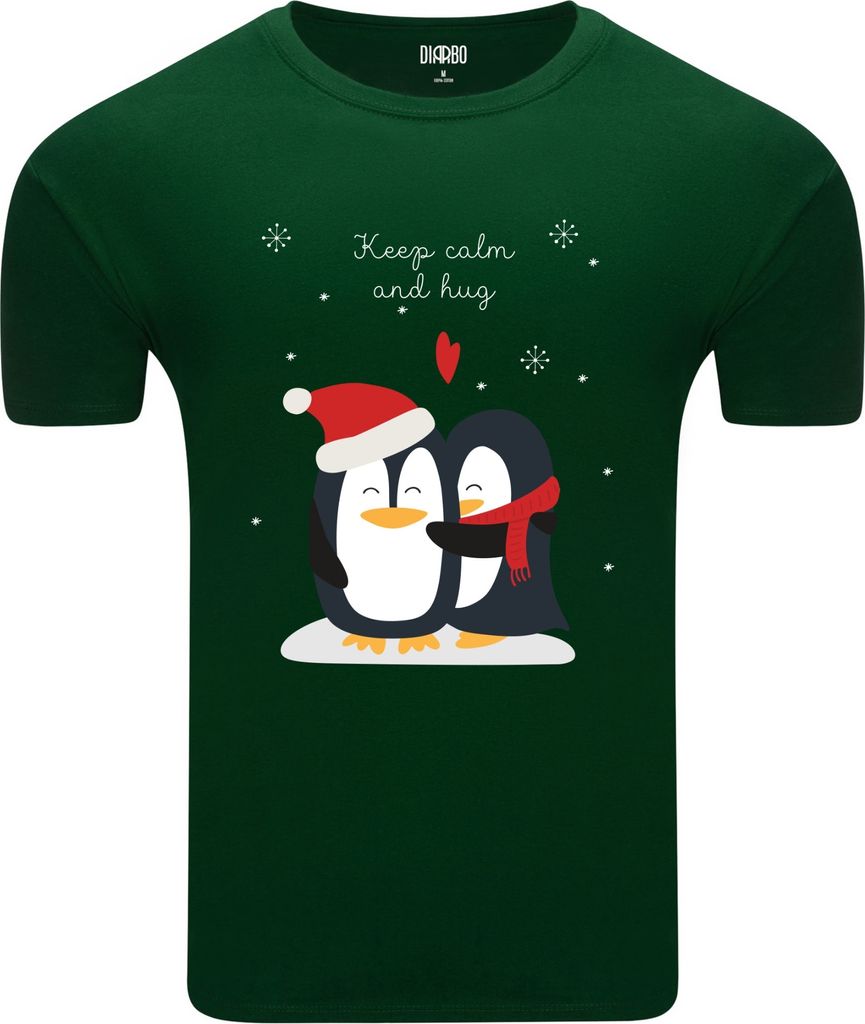 Diarbo Herren Weihnachts-T-Shirt Weihnachtsgeschenk Pinguine Umarmen Dunkelgrün Gr.M
