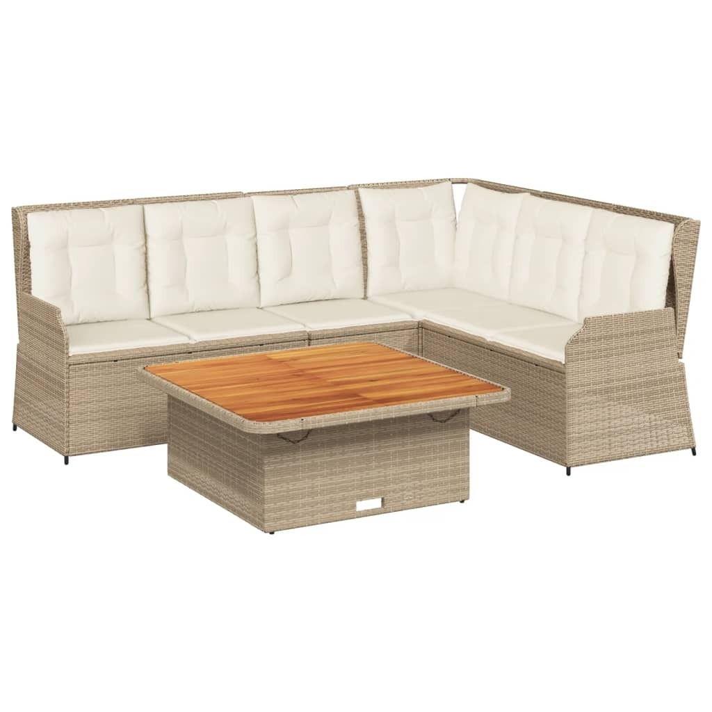 vidaXL 5-tlg. Garten-Lounge-Set mit Kissen Beige Poly Rattan