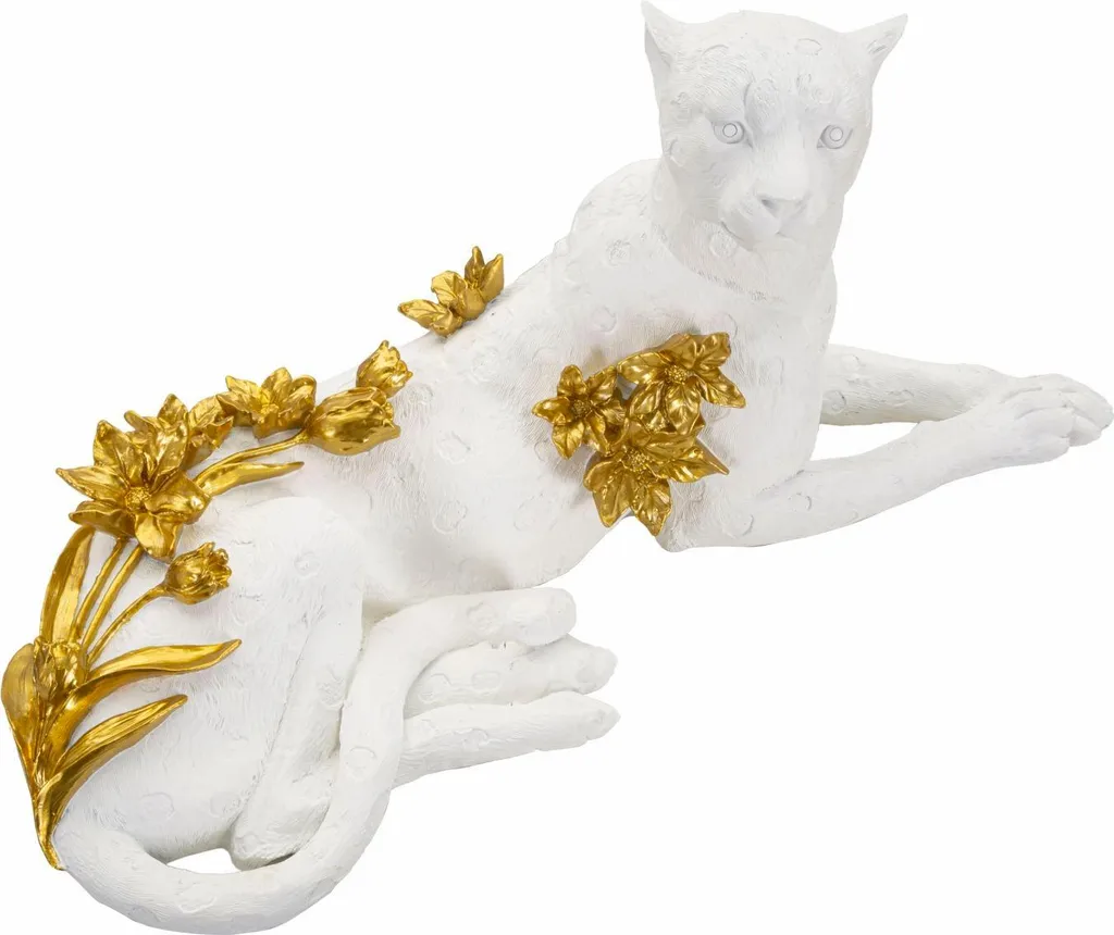 Grande Décoration Léopard Blanc et Or 53 cm pour Buffet et Console