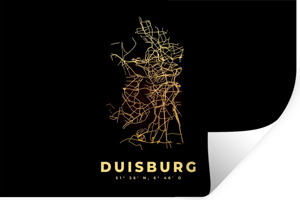 MuchoWow Wandtattoo Wandsticker Wandaufkleber Duisburg - Gold - Karte - Stadtplan 60x40 cm Selbstklebend und Repositionierbar - Wierderverwendbar...