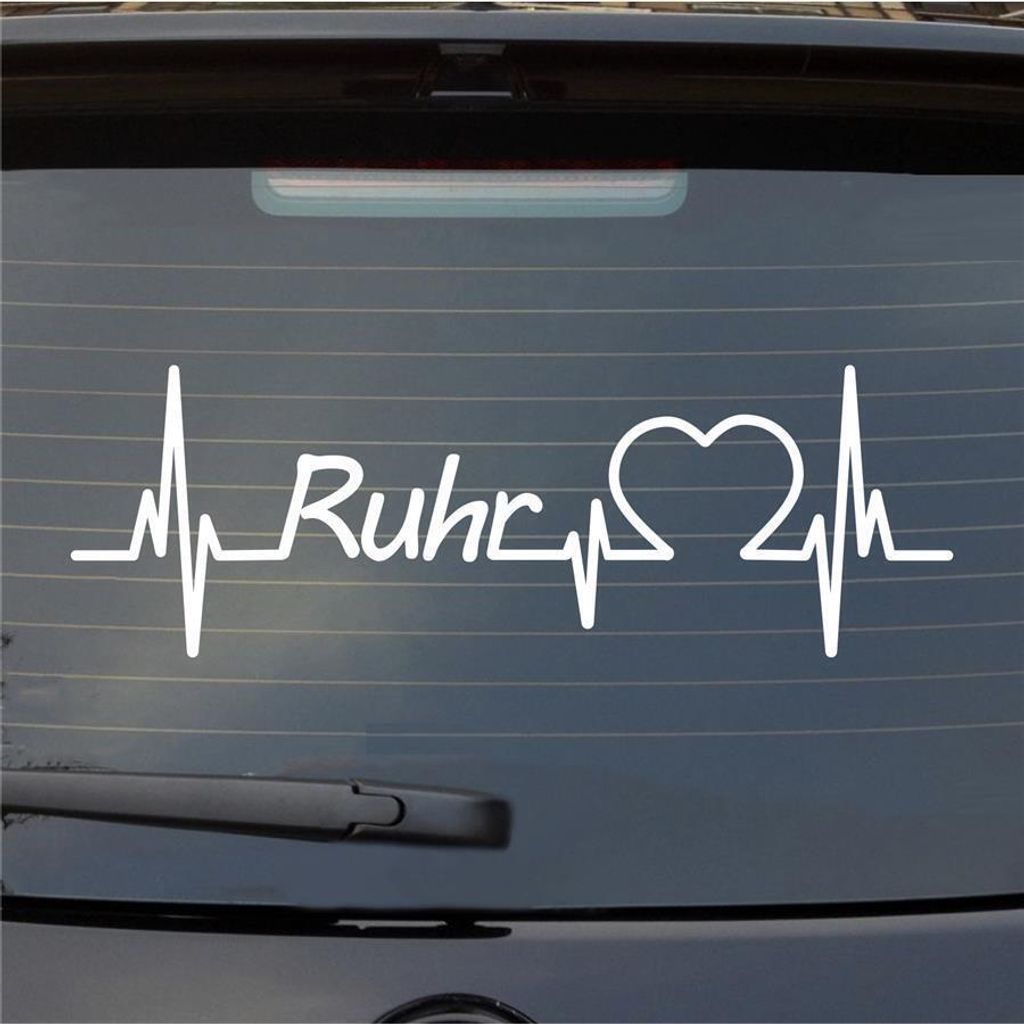 Heckscheibenaufkleber Ruhr Herzschlag Puls Fluss River Wasser Liebe 55x18 cm Weiss Matt Auto Aufkleber Sticker