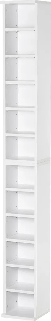 Étagère CD et DVD Blanche en Bois Mélaminé - Rack 12 Niveaux pour 204 CD