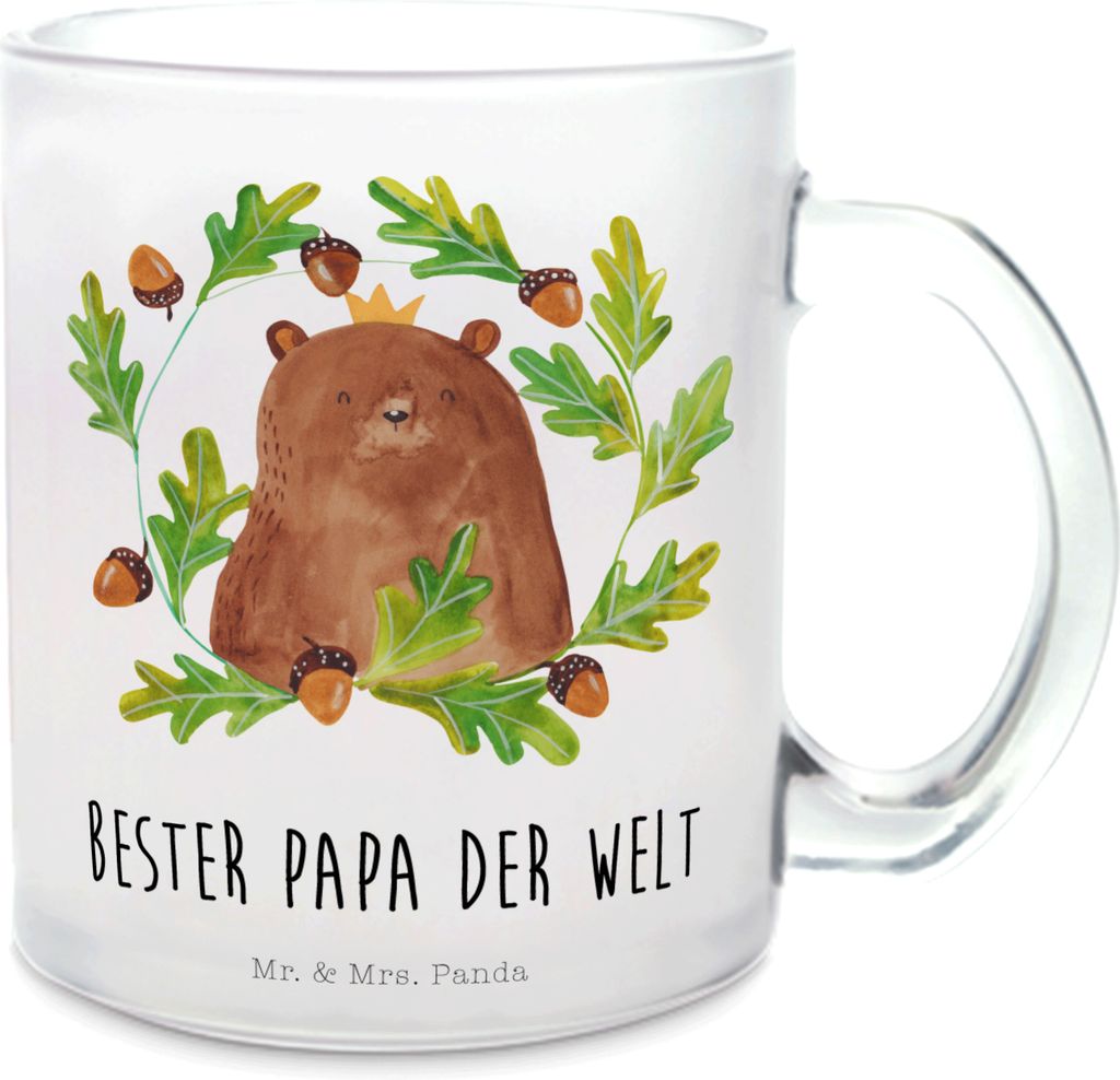 Mr. & Mrs. Panda Teeglas Bär König - Transparent - Geschenk, Häferl, Pott, Haferl, Vatertag, Dad, Teddy, Teetasse, aus Glas, Vater, Daddy, Papa,...